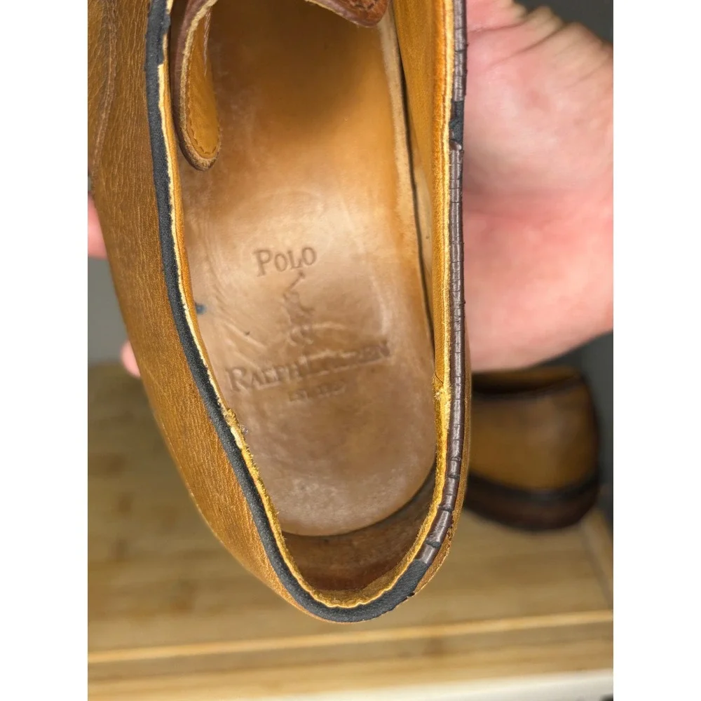 Polo Ralph Lauren Mens Tan Leather Derby Shoes 11D AAM15150 Brown Lace Up Oxford